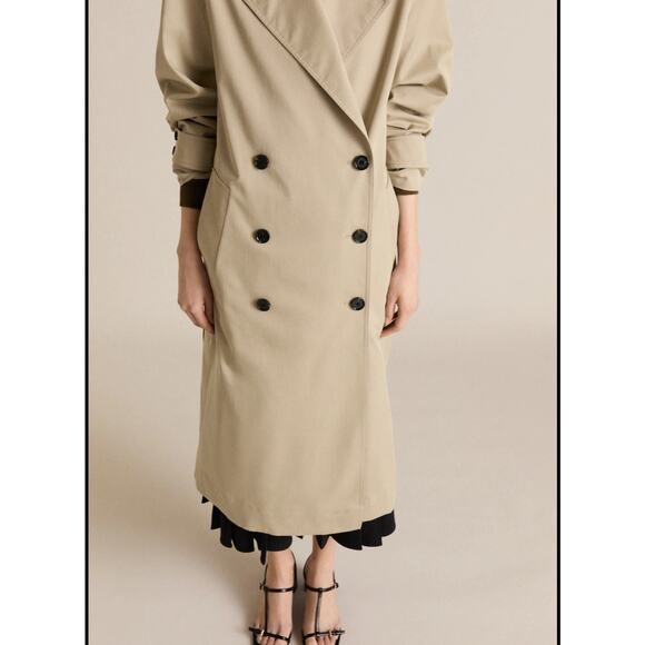 H&M Jackets & Blazers - H&M Beige Double-Breasted Trench Coat with Black Buttons